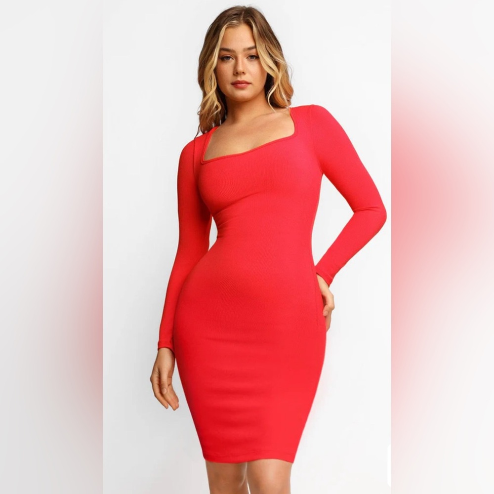 NEW! Popilush Size L Built-In Shapewear Long Sleeve Midi Lounge Dress